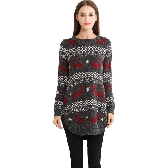Women's Christmas Reindeer Snowflake Midi Sweater Pullover X-Large - Picture 1 of 7